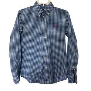 Ralph Lauren Button Up Checkered Shirt Boys Large Blue White Fit Long Sleeve
